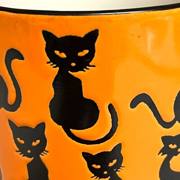 Halloween Cat Coffee Mug Orange Black Feline Spooky Ceramic Large Home Decor Big - Picture 6 of 7